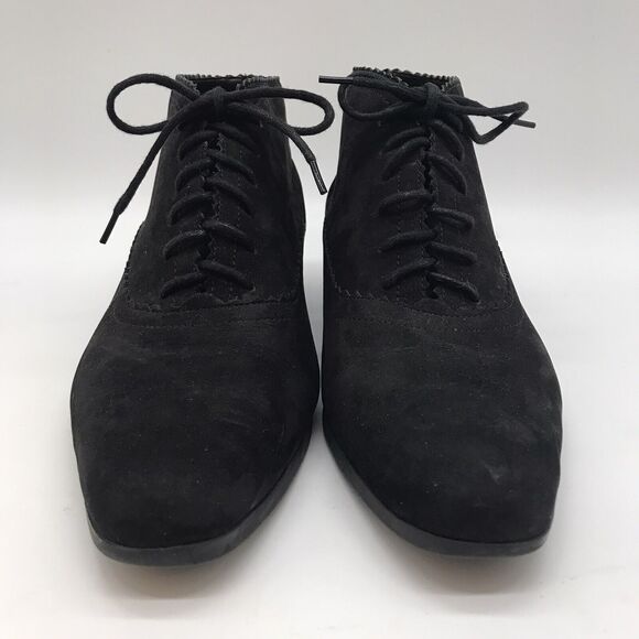 KIKIT Mat Black Leather Booties Women's 8 Lace Up Ankle Boots ZigZag Design Shoe - Picture 2 of 10